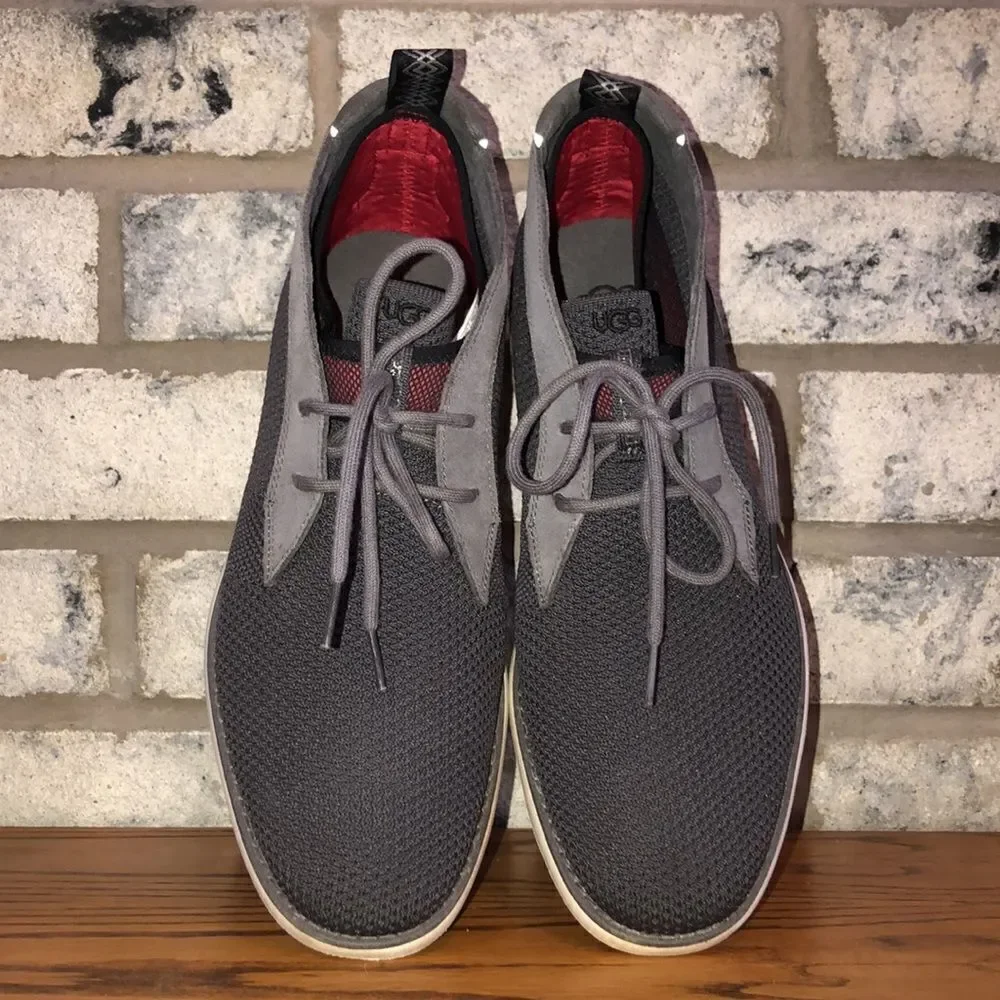 UGG 11 Energ Treadlite Gray Knit Suede Light Lace Up Boots White Sole